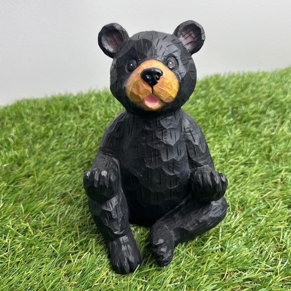 Black Bear Cell Phone Holder Figurine Rustic Lodge Cabin Decor Faux Wood Resin